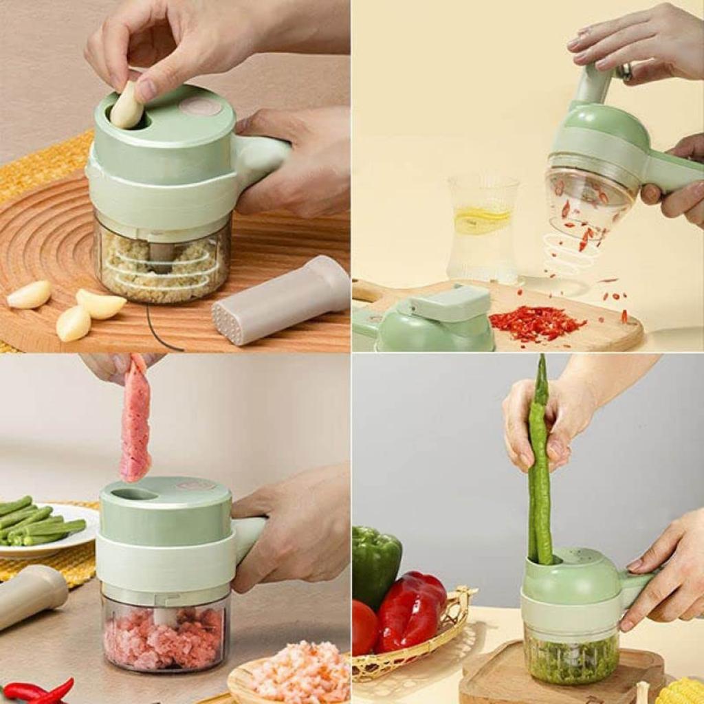 Electric Food Chopper Wireless Mini Vegetable Cutter Garlic Grinder Multi Function Food Processor with Removable Blades and Transparent Container