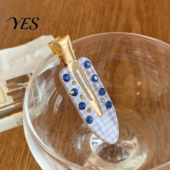 Smooth Opening Hair Clip Acetate Sheet Plate Hairpin, Rounded Rhinestones Inlay Pin, Elastic Clasp for Bangs And Broken Gentle Pattern