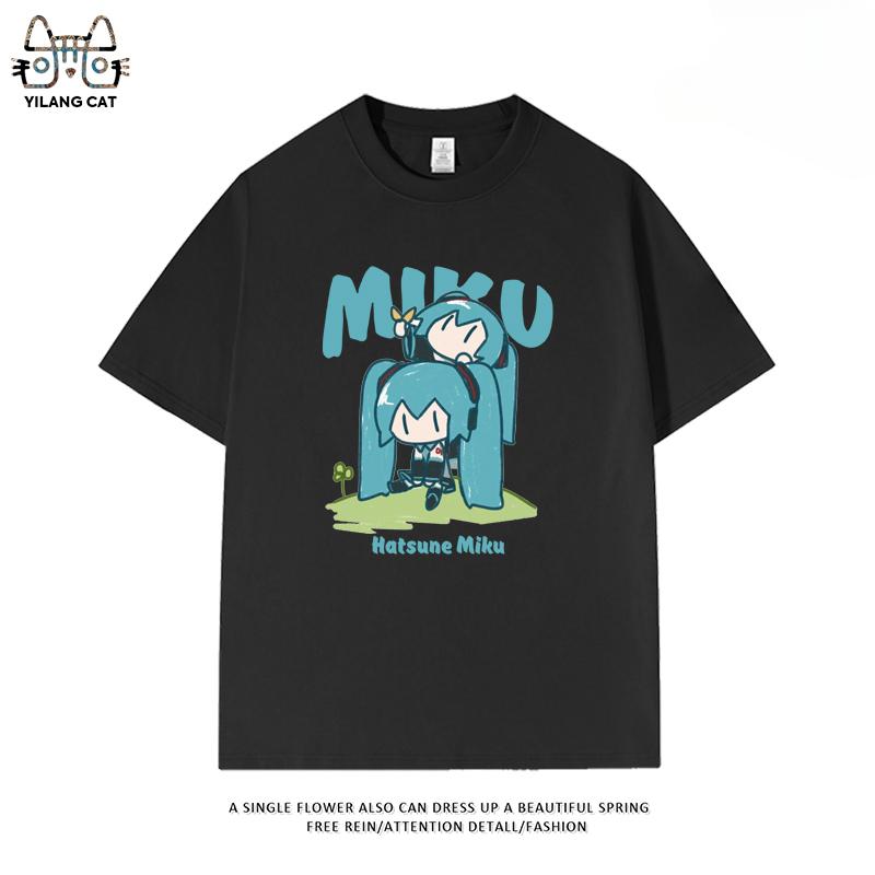 Hatsune Miku secondary pattern T-shirt summer men and women high quality 100% cotton T-shirt casual Harajuku loose T-shirt