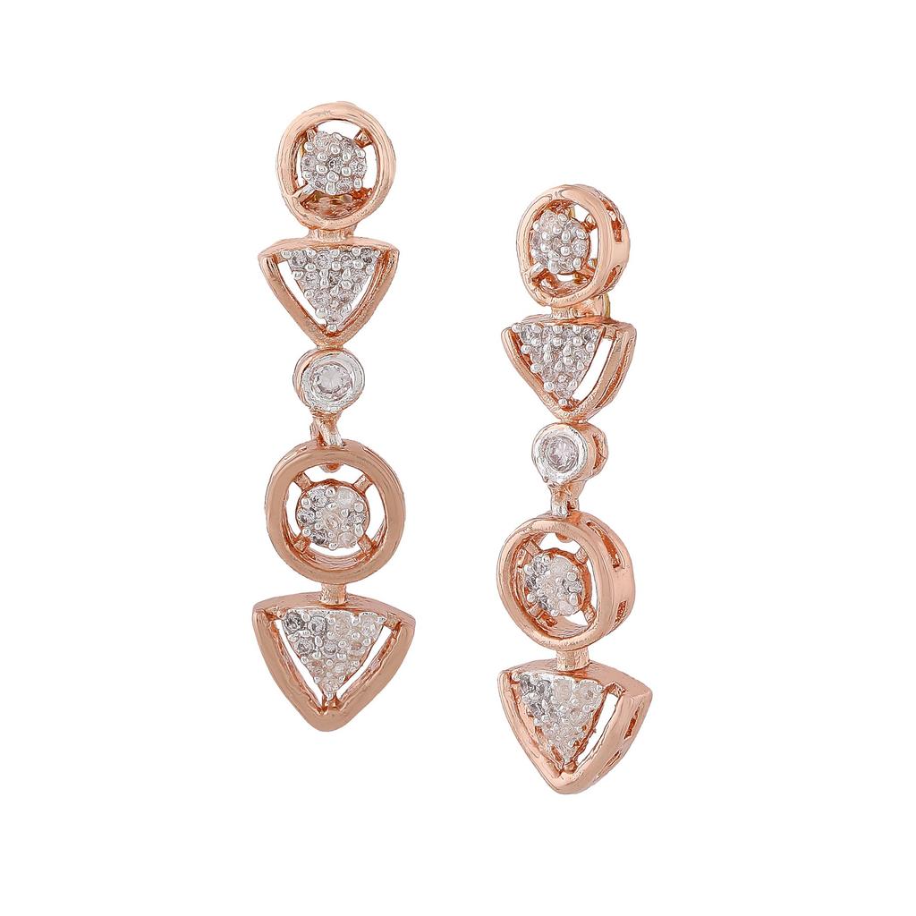 Estele Designer-Ohrringe für Damen mit geometrischem Muster und rosévergoldeten Zirkonia