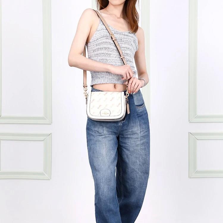 Coach 21 Carriage Print Flap Faux Leather Crossbody Bag Small Women Crossbody Bag Beige C4059-IMM6H