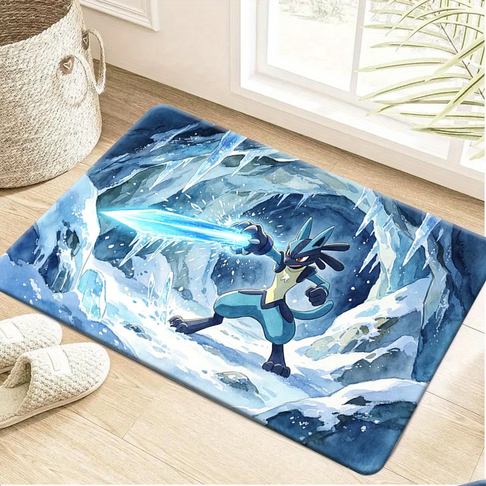 Pokemon Pikachu Night City Rain Print Non-Slip Doormat, Absorbent Floor Mat for Home Decor