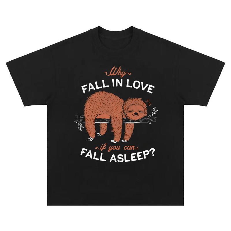 

The Sleepy Sloth American Retro Heavyweight Pure Cotton Loose Shortsleeved Tshirt for Men and Women S