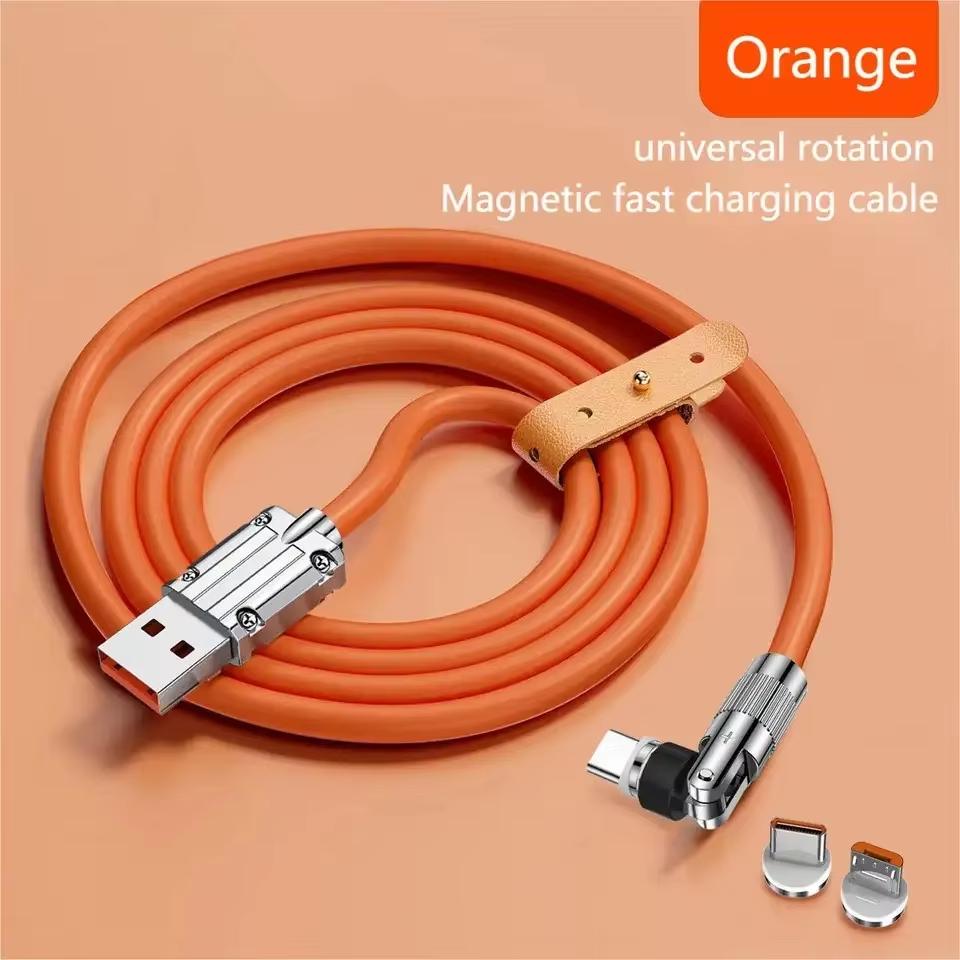 6A 3 1 Magnetic Fast Charger Cable 540 Degree Rotation Head 120W Silicone Data Charging Cable for iPhone Samsung Printer Use