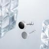 Men's Silver-Plated Round Stud Earrings: High-End, Fashionable, Minimalist Design with Six-Character Mantra - Black.