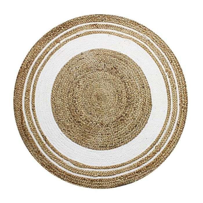 Round Jute and Cotton Rug White Circle Diam.90