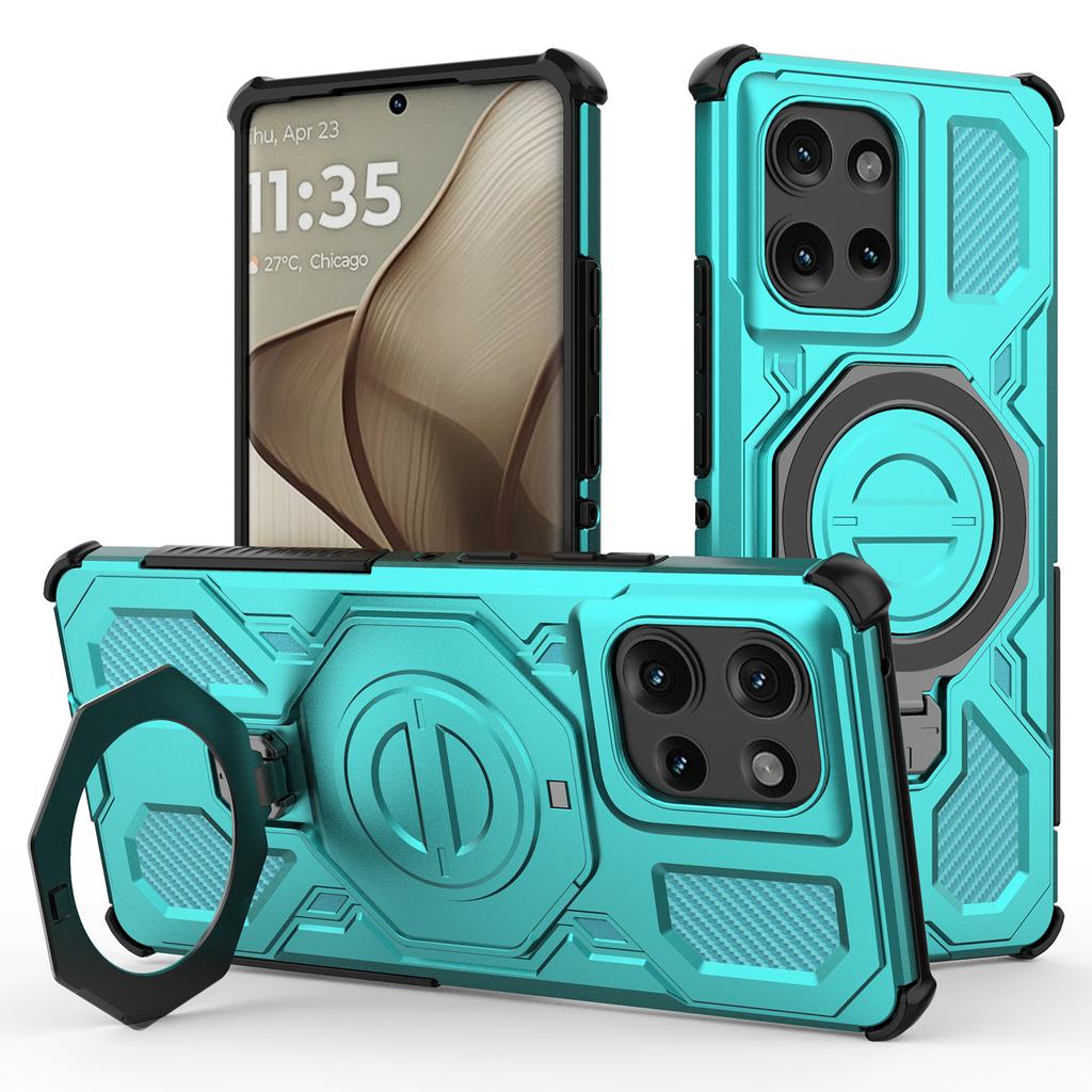 For Motorola Edge 50 5G Magnetic Case Rotating Metal Kickstand PC+TPU Phone Back Cover