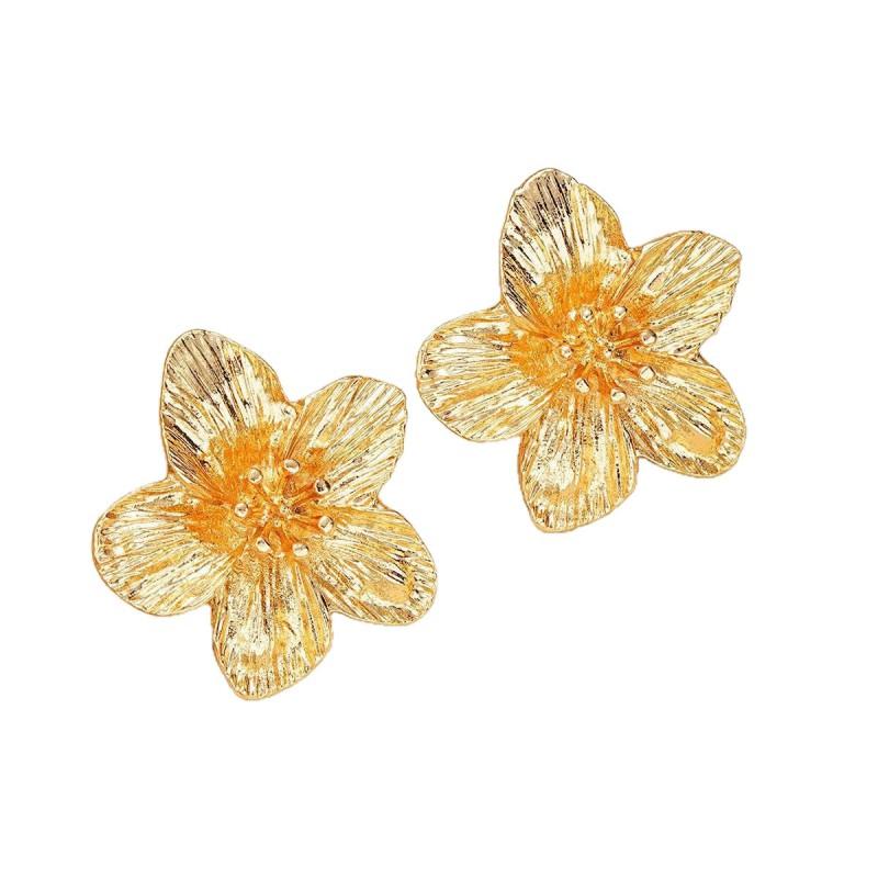 Floral Alloy Jewelry Set Women - Adjustable Open Cuff Bracelet Stud Earrings Arm Ring Fashion OL Style 2025