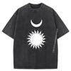 Sun With Crescent Moon Celestial Gothic Lunar Pocket Witchy Oversized T Shirt Men Classic Washed Shirt Man Tops