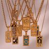 Europe America Ins Fashion Retro Popular Bamboo Stainless Steel Rectangular Drop-Oil Zircon Tarot Card Link Women's Pendant