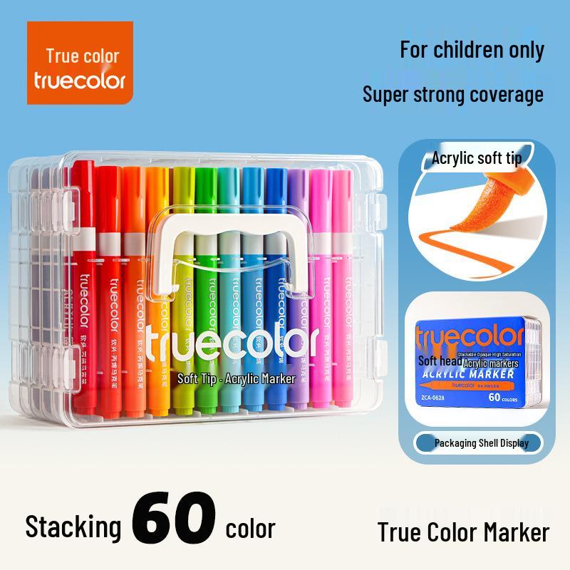 Washable Soft-Tip Acrylic Markers – Blendable, Non-Bleeding, Perfect for Student Art & Painting, Includes Paint Brushes.