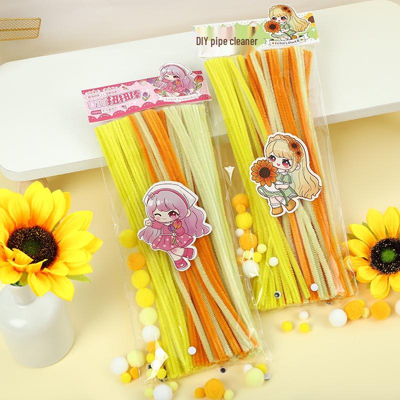 100-Pack Eco-Friendly Glitter Pipe Cleaners - DIY Educational Tinsel Chenille Stems for Kids