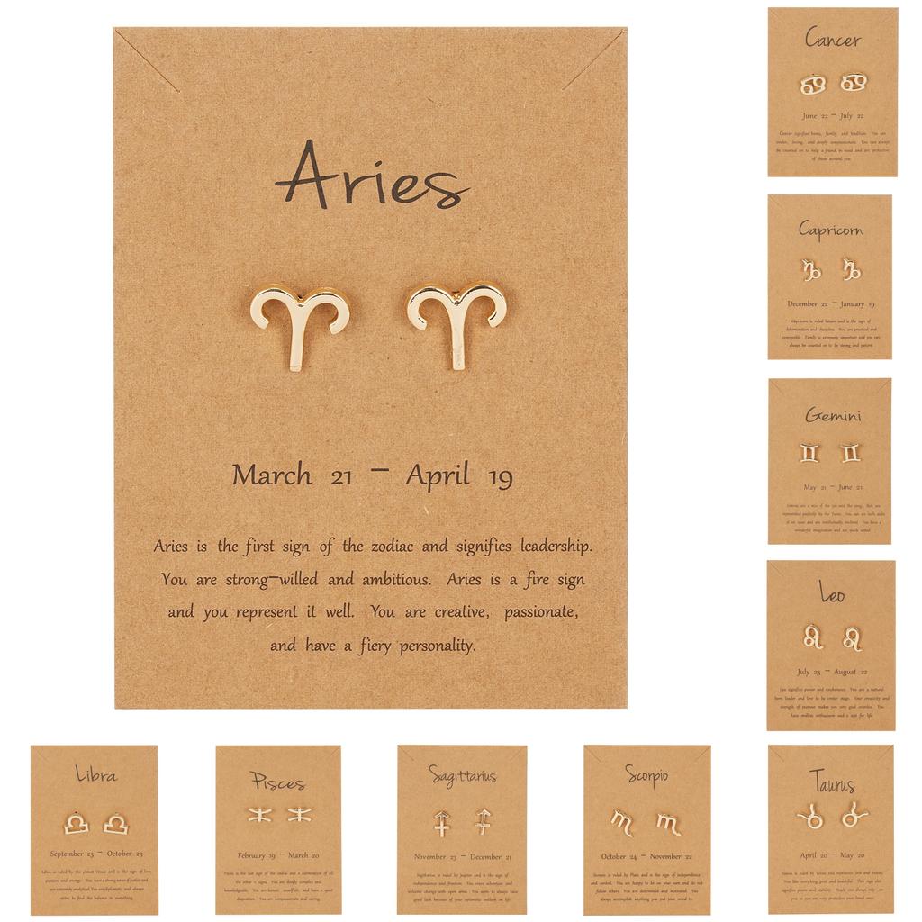 Zodiac Sign Ear Studs With Alloy Material And Creative Constellation Pattern For Gifts