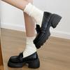 Fashion Retro Chunky Heel Penny Loafers for Women Brown Pu Leather Platform Pumps Woman Thick Sole Slip On College Style Jk Dress Shoes