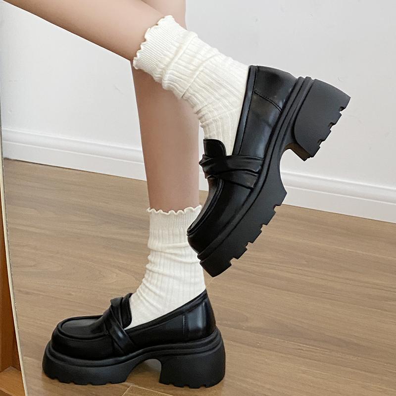 Fashion Retro Chunky Heel Penny Loafers for Women Brown Pu Leather Platform Pumps Woman Thick Sole Slip On College Style Jk Dress Shoes