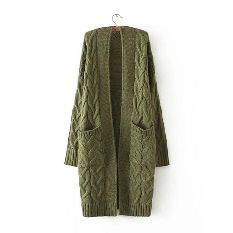 Women's European Style Twist Cable Knit Cardigan Sweater
