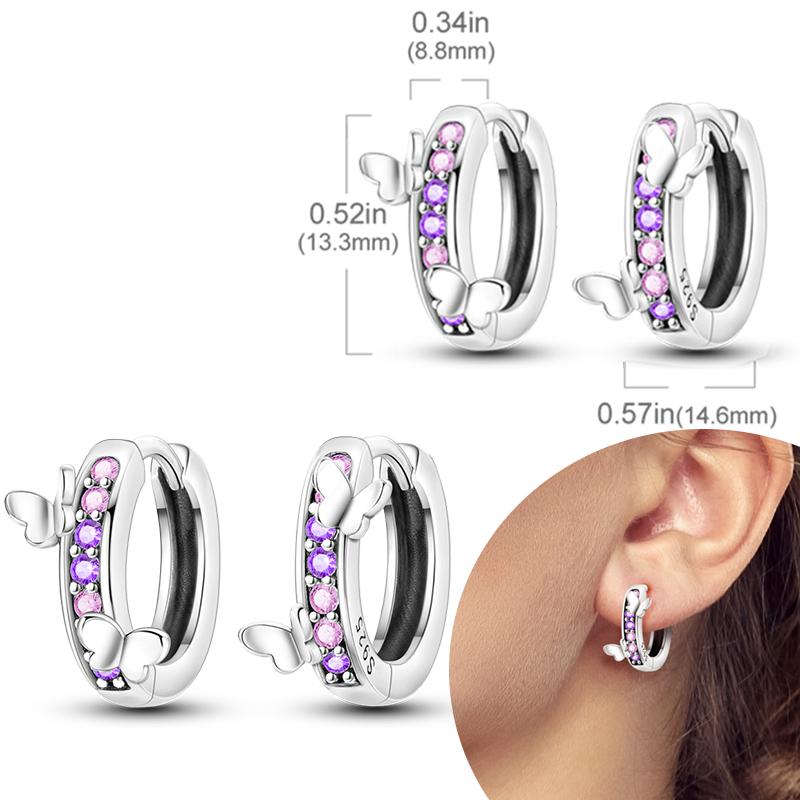Women Earring 925 Silver Hoop Earrings Love Heart Butterfly Drop Earring Stud For Women Girls Party Jewelry Gifts