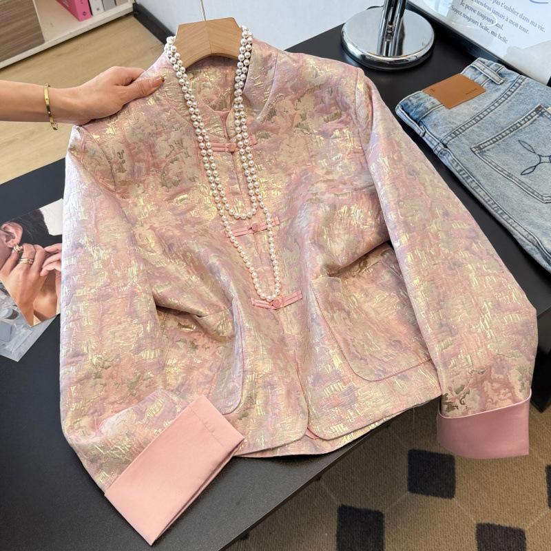 Middle-Aged Women s Silk Jacquard Frog Button Cardigan - National Style, Age-Reducing, Long Sleeve, Plus Size Outerwear Medium