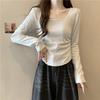 Solid Color Square Neck Long-sleeved T-shirt for Women, Slim and Thin, Short Cotton Top Inside
