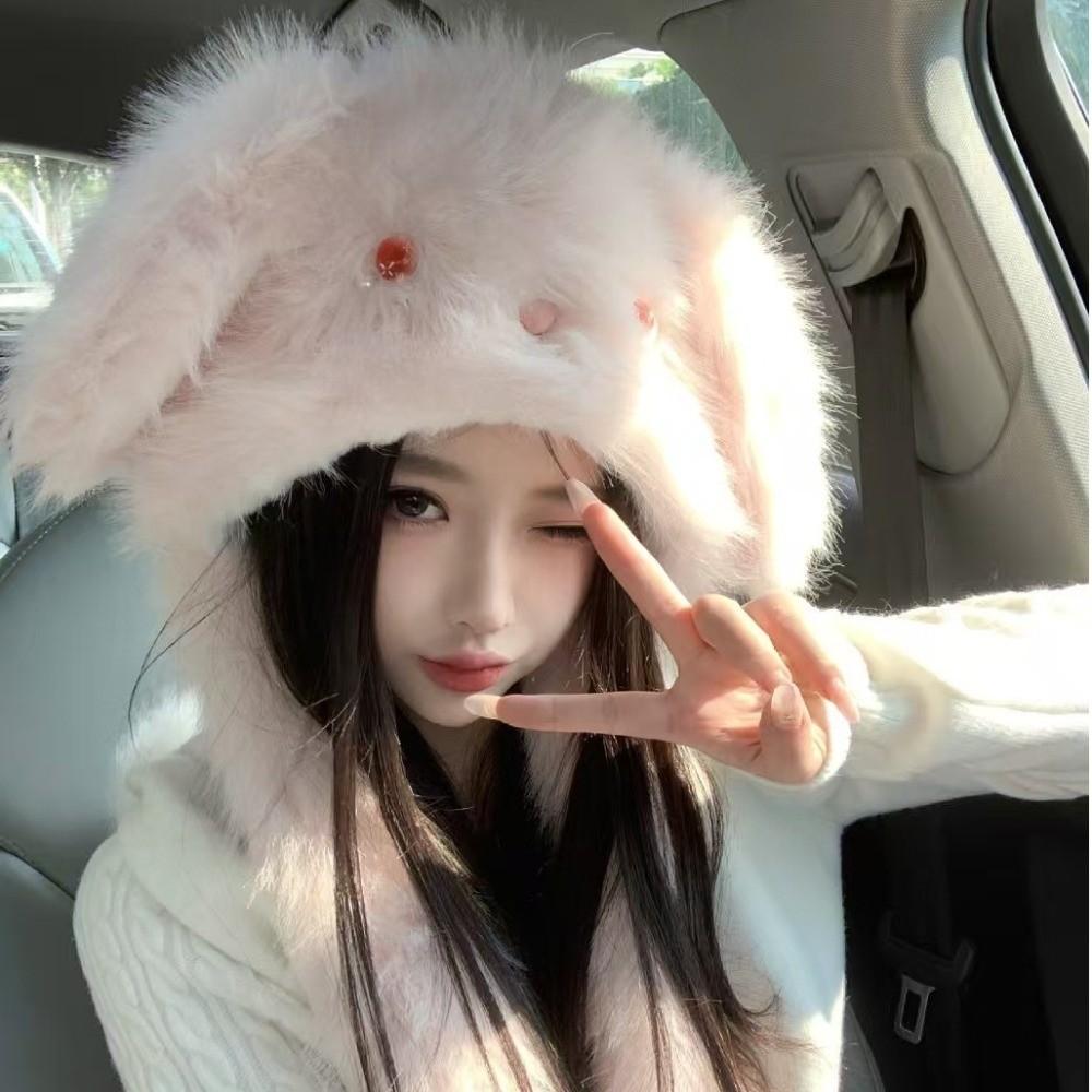 Ears Can Move Rabbit Ear Plush Cap Warm Beanies Hat Thickened Winter Hat Women