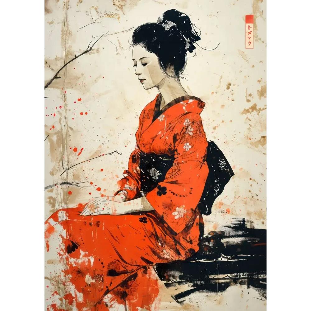 Sumie Japanese Ink Paint Geisha Samurai Landscape Prints Poster Canvas Painting Modern Wall Art Picture Living Room Home Decor