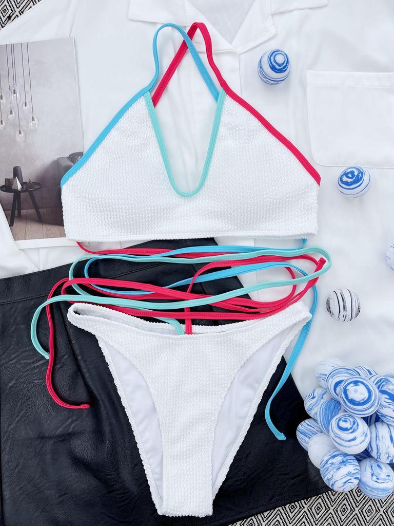 Bandáž Bikiny Sexy Dámské Plavky Push Up Bikiny Set Tanga Brazilské Biquini Block Color Plavky