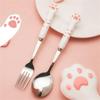 Stainless Steel Spoon and Fork Set with Storage Box Portable Tableware Cute Cat Paw Shaped Dinnerware Kit for Adults Kids School