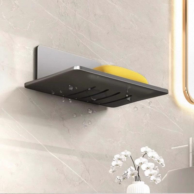 1PC Black Carbon Steel Soap Box Wall Mount Storage Rack with Drainage, Anti-Rust Bathroom Organizer