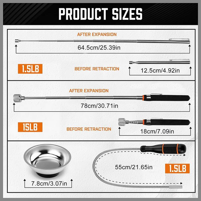 Magnet Tool Pickup Flexible Telescopic Metal Grabber Tool Rotatable Adjustable Auto Repair Accessories For Dad Grandpa Son