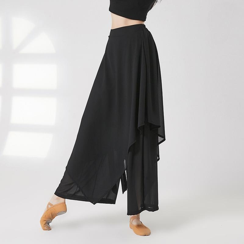 Women s Classical Dance Trousers Loose Fit Double Layered Color Clash Chiffon Pants for Modern Dance Practice Stage Costumes M