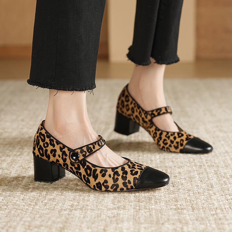 Fashion 2025 New Spring Women Pumps Round Toe Chunky Heel Shoes Genuine Leather Shoes for Women Mary Janes Ladies Shoes Retro
