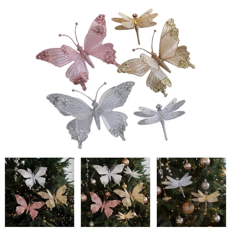 Bright Butterfly Dragonflies Christmas Decorations For Indoor Outdoors Use Efficient Plastic Hanging Ornament Set