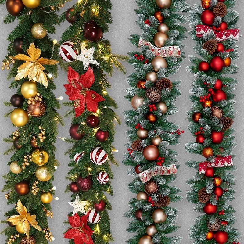 Factory Christmas Wreath Door Hanging Decorative Vine Snowfall for Mall Entrance Stair Handrail Pendant Bell Artificial Flower