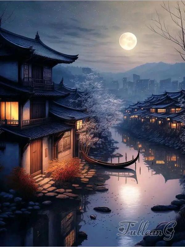 Japanese Cherry Blossoms Diamond Painting New Arrivals Waterfall Temple Landscape Full Rhinestone Embroidery Mosaic Cross Stitch Kits AA4518