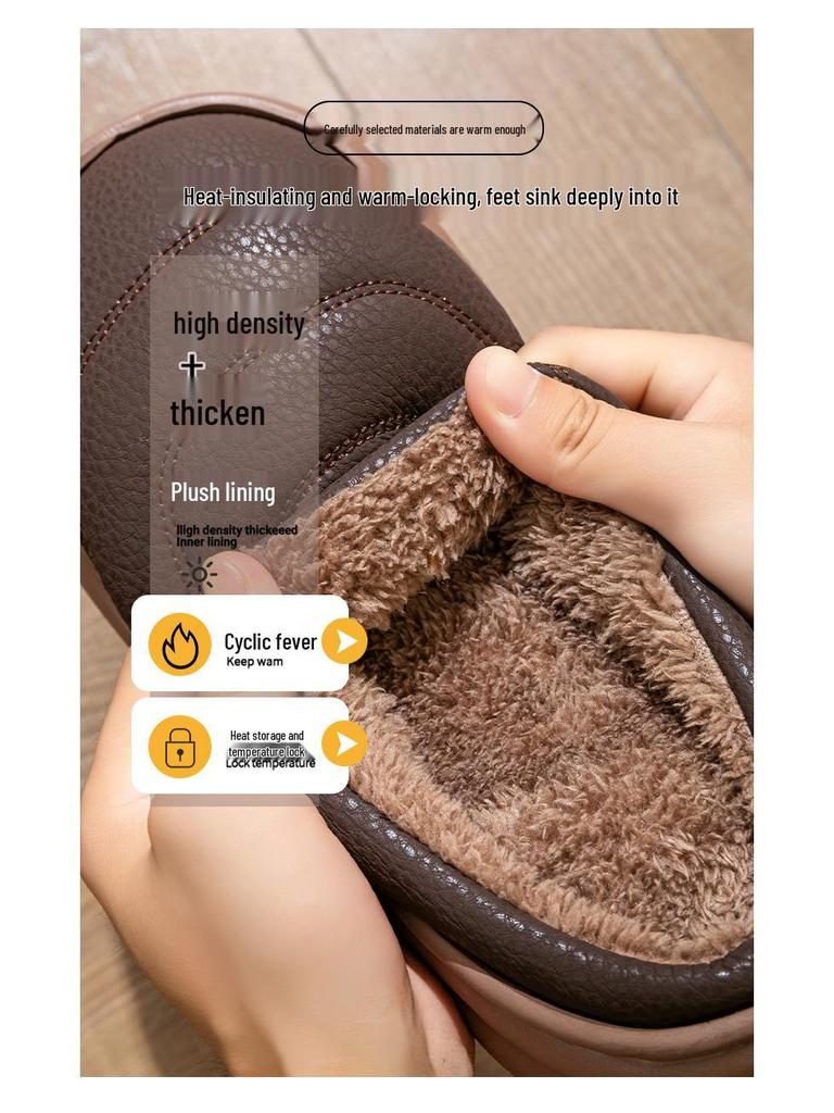 Extra Große Herren PU Leder Plüsch Hausschuhe - Warme Indoor Schuhe für Herbst und Winter