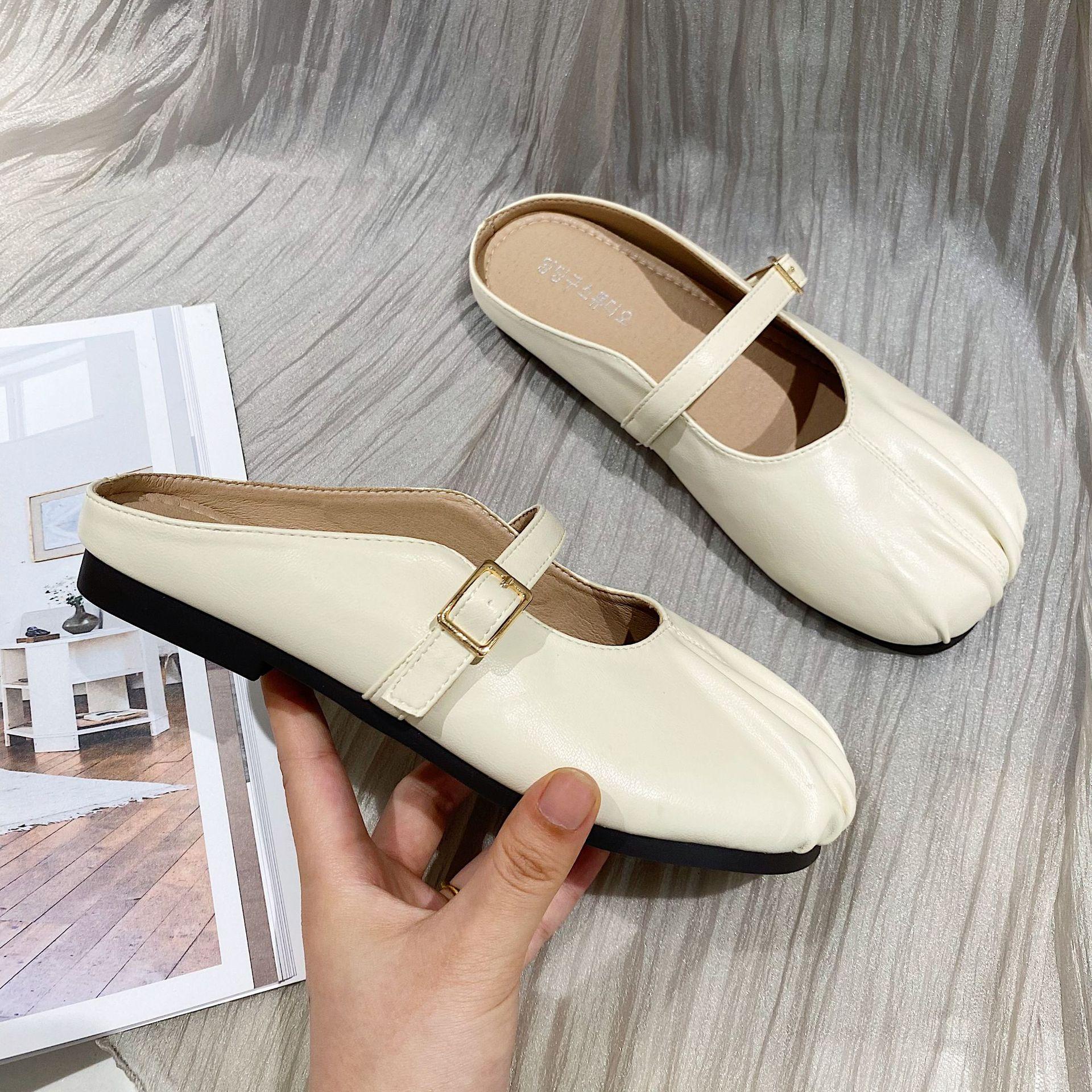 

Обувь Тапочки Плоские тапочки Женские закрытые носки Роскошные шлепанцы Лоферы Низкие дизайнерские пряжки ремешок Ткань Базовая резина Женские 35 белый