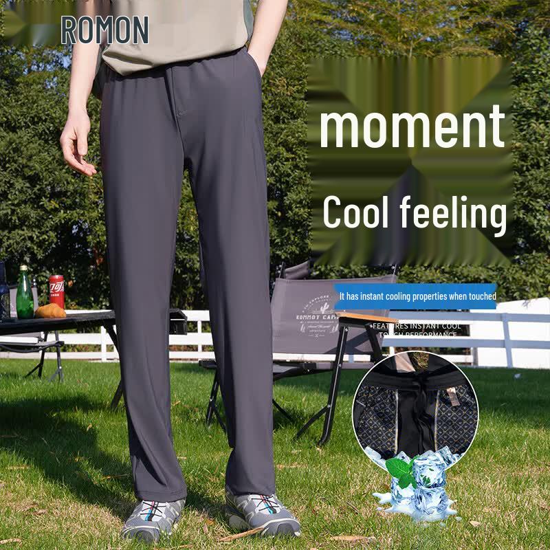 ROMON Men s Summer Ice Silk Straight Loose Casual Pants XL