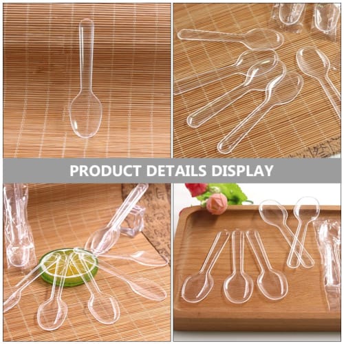 NUOLUX Disposable Plastic Mini Spoons, Individually Wrapped, Pack of 100, 8.5cm, Clear, Perfect for Pudding, Small Cakes, Ice Cream, and Desserts, Per