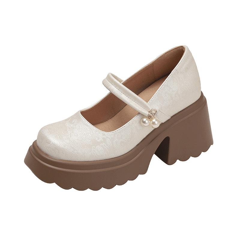 Mary Jane shoes women's summer new thick heel thick sole inner height increase small leather shoes high heel muffin shoes single shoes