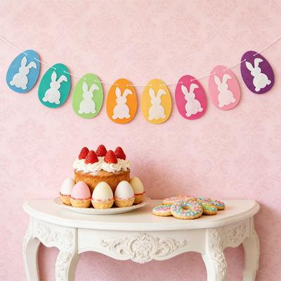 Cartoon Easter Banners Cute Wall-mounted Easter Felt Egg Banners Bunny Garland Non-woven Fabric Easter Party Bunny Decorations