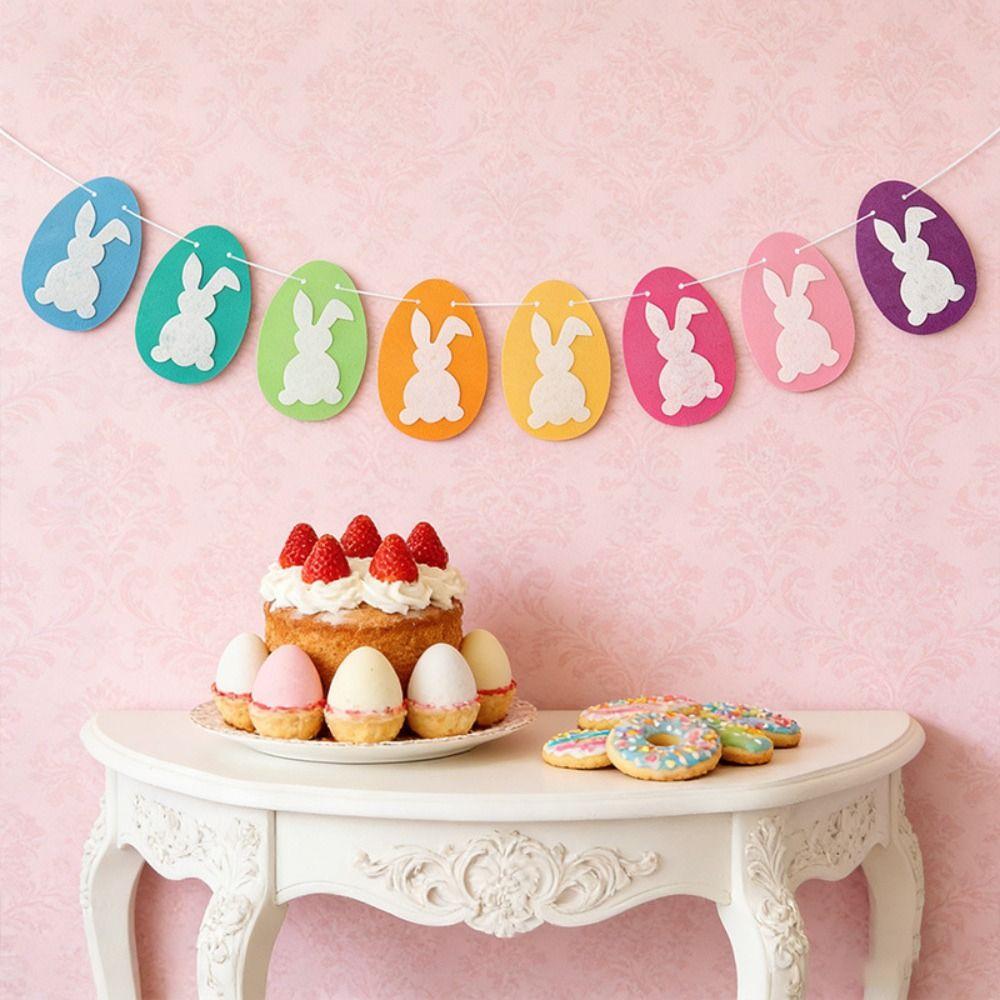 Cartoon Easter Banners Cute Non-woven Fabric Easter Felt Egg Banners Bunny Garland Wall-mounted Easter Party Bunny Decorations