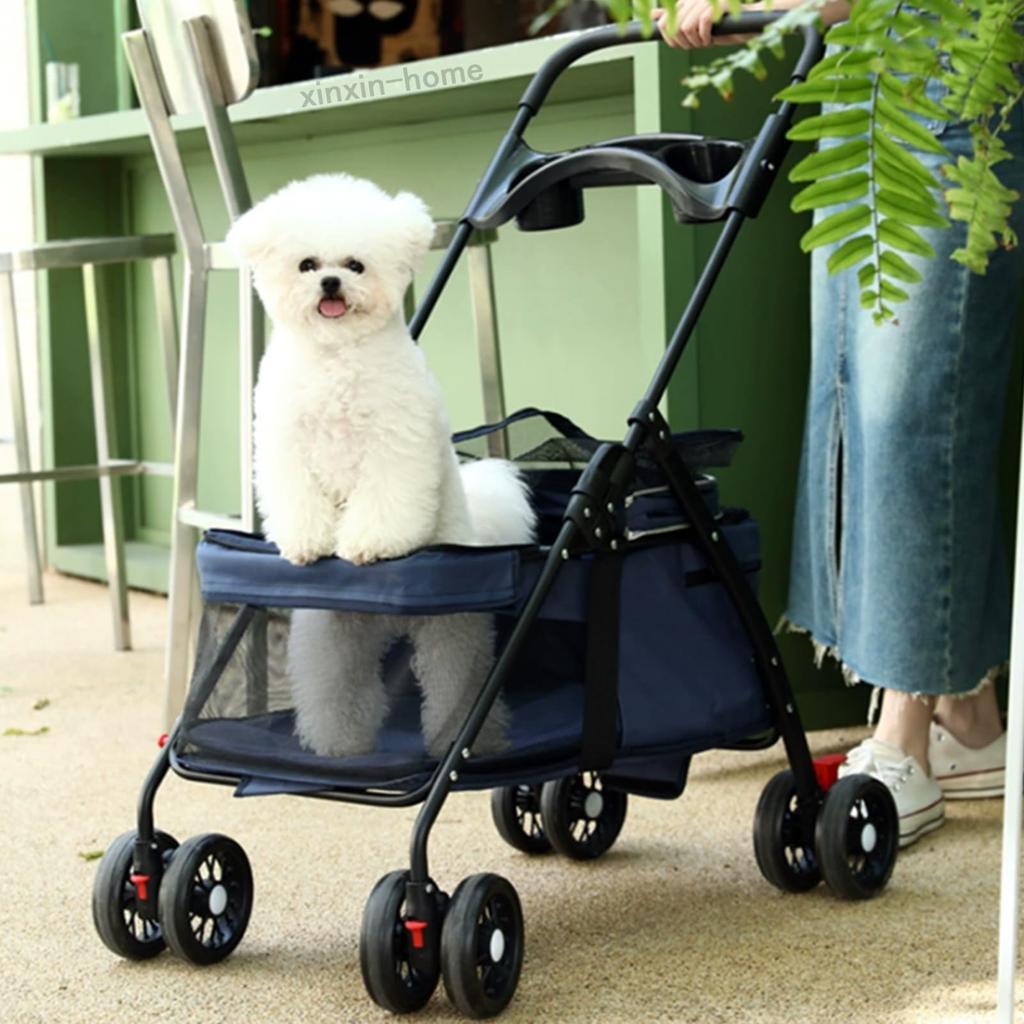 Pet Compact Summer Heat 4 Spacious Swivel Seat Suitable for Small and Medium and Small 15KG Weight Gray xinxin-home Stroller, Foldable, Storage,