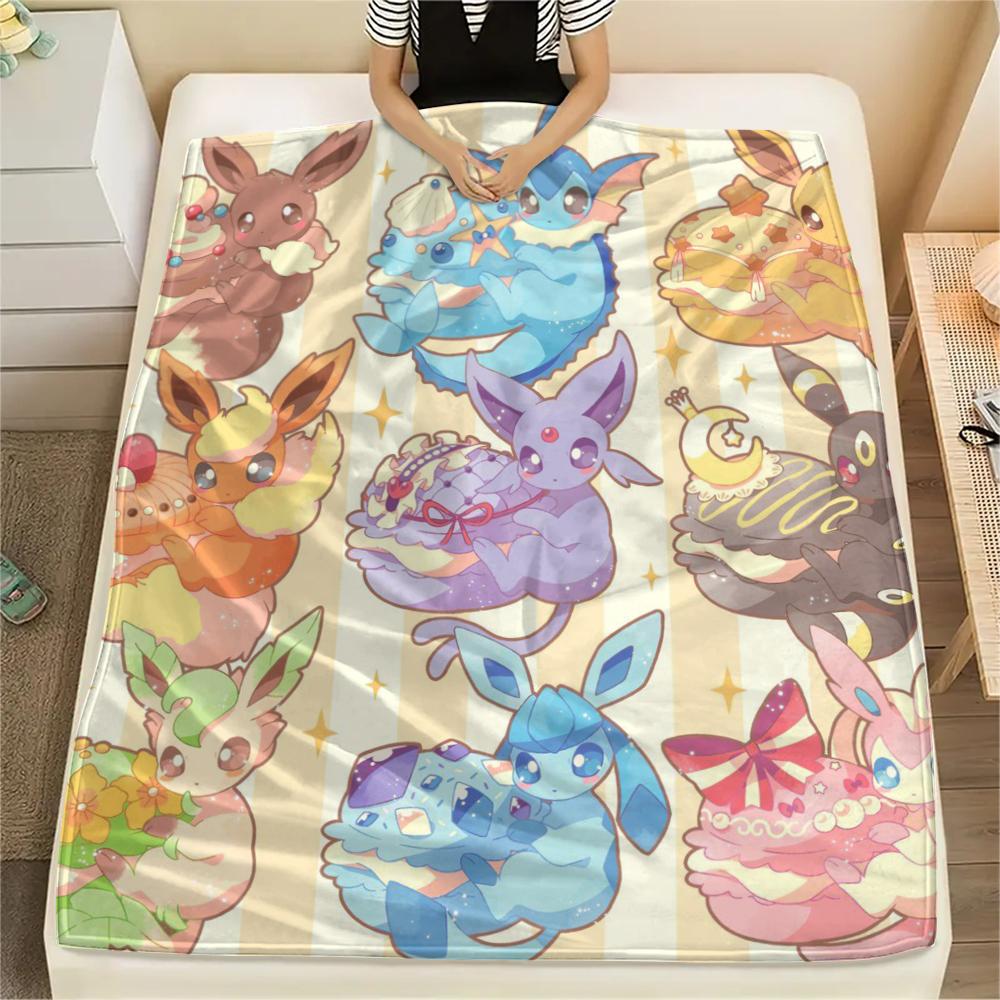 Coperta di Flanella con Fantasia Pokémon Eevee, Alta Qualità, Confortevole per Tutte le Stagioni, Decorazione per la Casa, Calore e Comfort, Perfetta per Regali.