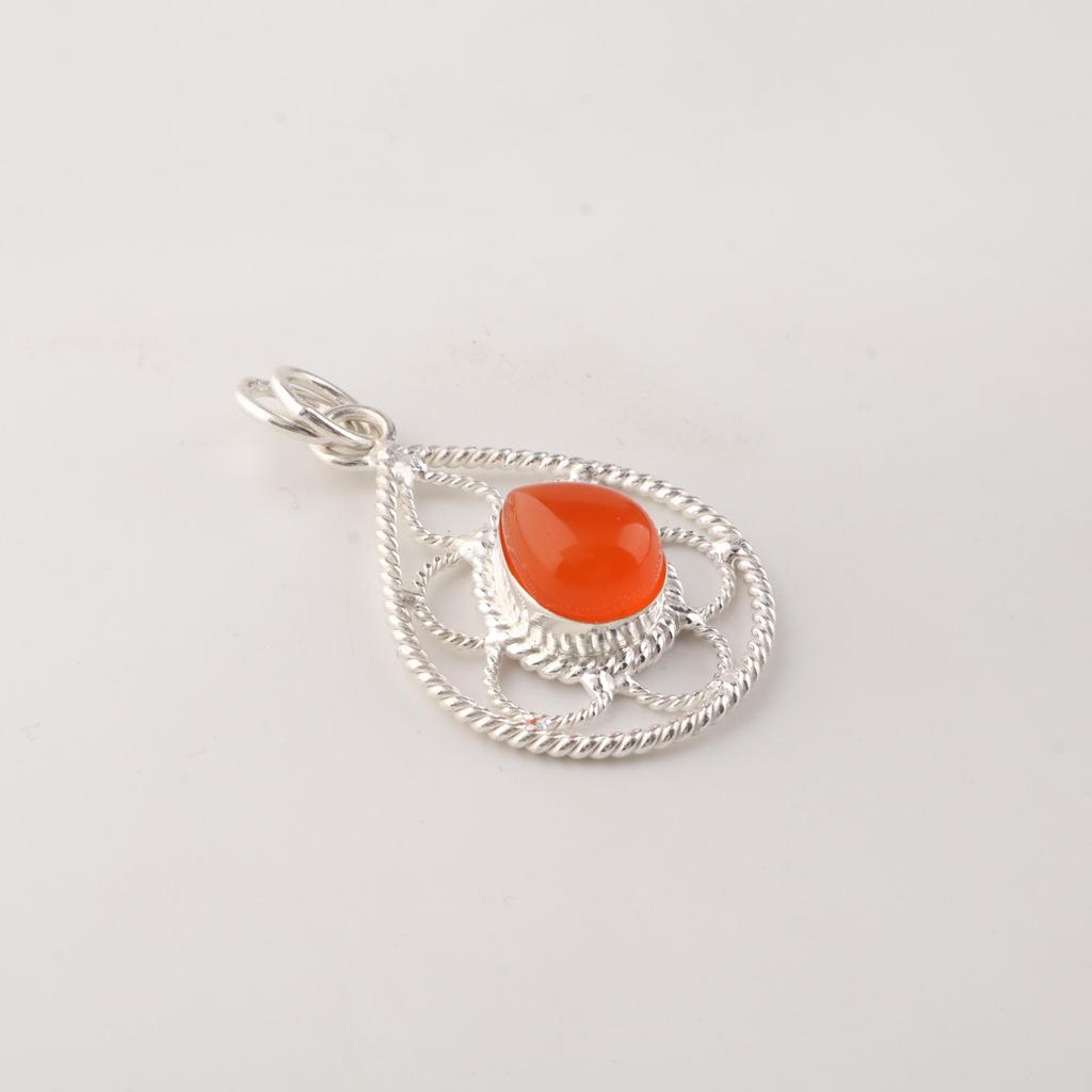 Carnelian Gemstone 925 Stamped Silver Handmade Jewelry Pendant 1.40" Gift For Her PP-19-25