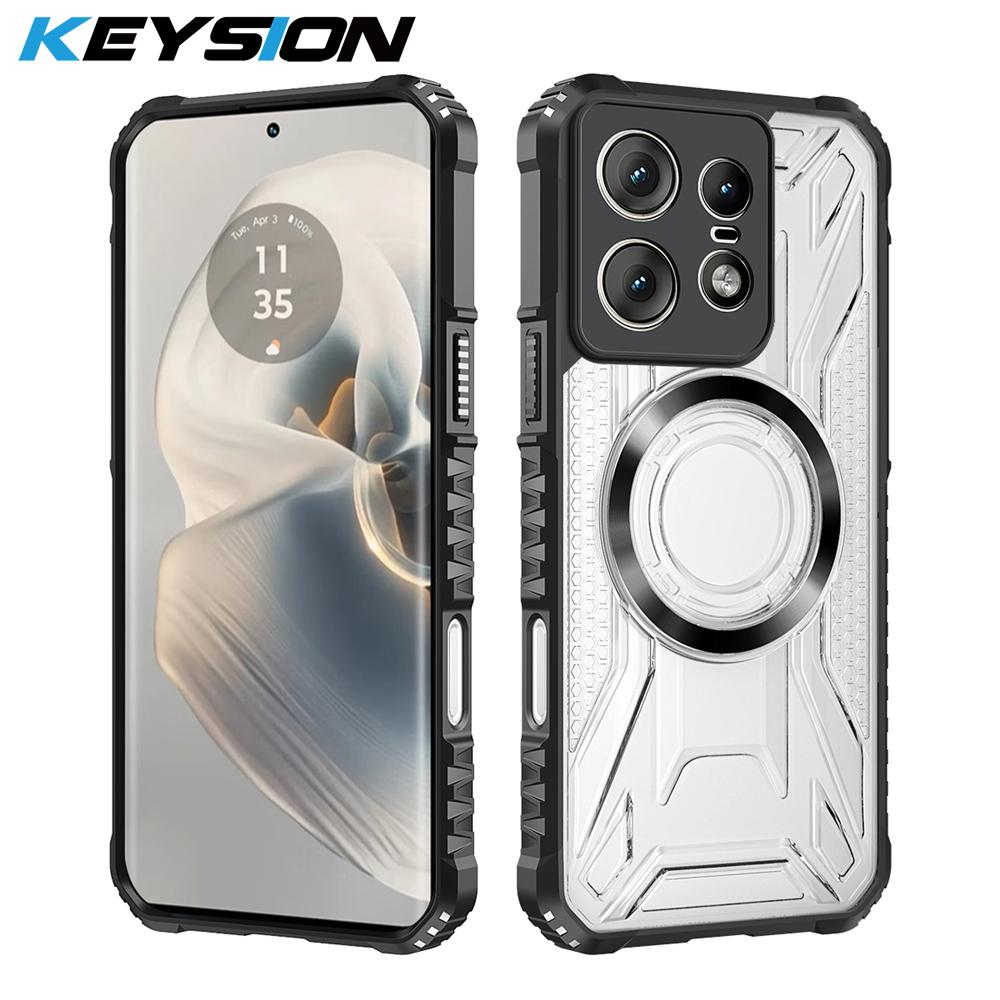 KEYSION Transparent Magnetic Case for Motorola Edge 50 Pro 5G Soft Silicone+PC Shockproof Phone Back Cover for for Edge 50 Pro
