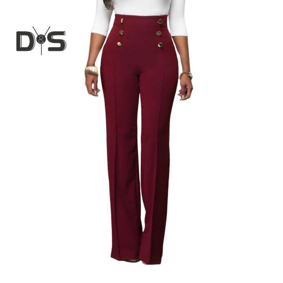 

Женские эластичные брюки-клеш, повседневные, с высокой талией, прямые, деловые, с пуговицами спереди, рабочая одежда, брюки для йоги для работы в офисе S вино красного