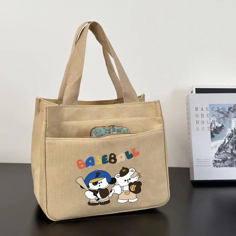 High-value Canvas Handbag Simple and Small Three-dimensional Bag Commuting Thickened To Work Bento Meal Bag