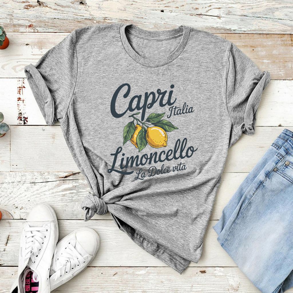 Limoncello T-shirt Capri Italy Shirt Women Short Sleeve T-shirts Italian Lemon Graphic T Shirts Summer Fruit Tee Female Clothing