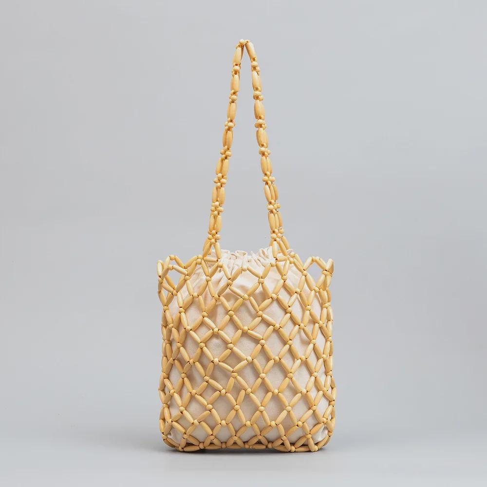 ENSPT Handwoven Wooden Bead Shoulder Bag - Women's Summer Niche Design