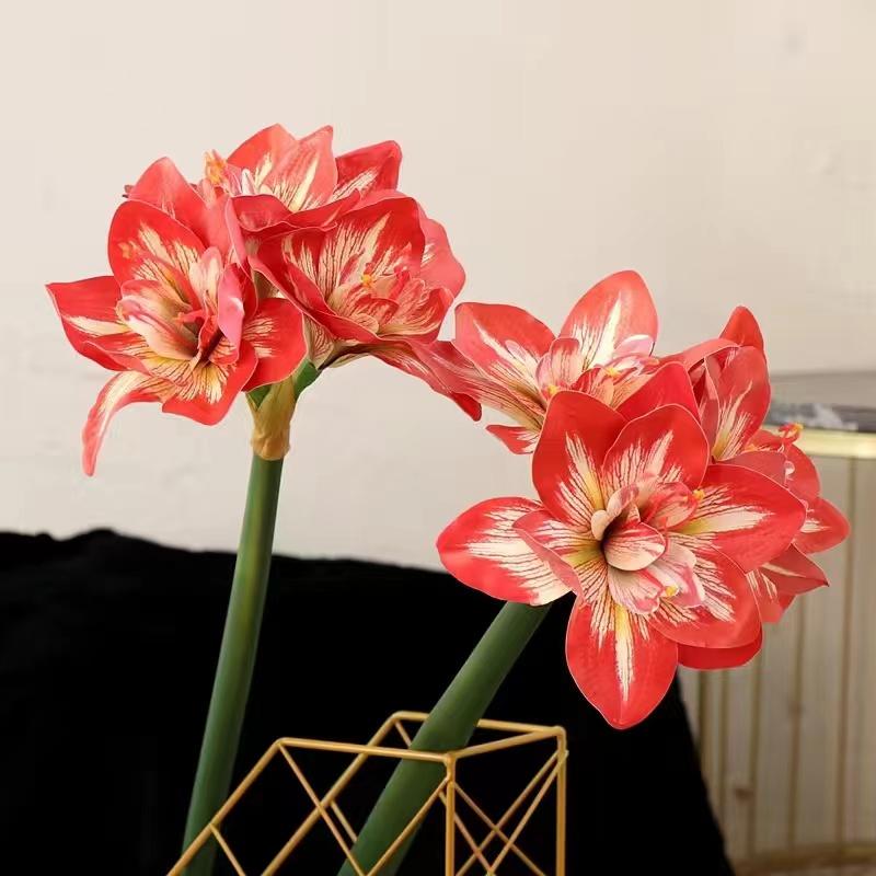 2Pcs Artificial Amaryllis Flowers Stem Real Touch Large Tropical Flowers Clivia Flowers for Vase Arrangements Home Office Decor